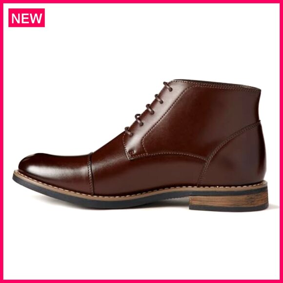Men\'s Cap Toe Ankle Dress Boots, Faux Leather, Lace Up Closure main image 4